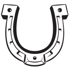 a black and white drawing of a horseshoe with two rivets on each side