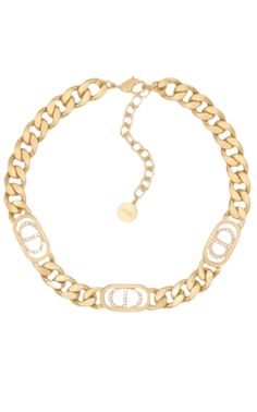 Gold-Finish Metal and White Crystals Dior Dior Choker, Chevron Outfit, Chevron Jewelry, White Crystals, Luxury Women Fashion, Ring Watch, Chain Links