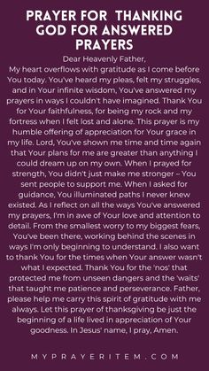 the prayer for praying god's answered prayer on purple background with white text and black border