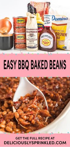 easy bbq baked beans recipe with text overlay