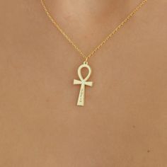 Personalized Ankh Pendant Necklace. Christmas Gift, 8k Solid Gold, 14k Solid Gold, 18k Solid Gold Ankh Necklace, Ankh Pendant, Gifts for Her, Ancient Necklace, Egyptian Necklace, Antique Necklace, Ankh Jewelry, Gift for Friend, Name Necklace The ancient Egyptian symbol Ankh, also known as the "Key of the Nile," the "Cross of Life," literally means life. Symbolically, on the other hand, it symbolizes the unity of men and women. It represents the sun, rebirth, and intuitive powers. At the same tim Symbolic Yellow Gold Ceremonial Necklace, Personalized Spiritual Cross Pendant Jewelry, 14k Gold Ankh Spiritual Jewelry, Spiritual 14k Gold Ankh Jewelry, Symbolic 14k Gold Ceremonial Necklace, Ceremonial 14k Gold Symbolic Necklace, Ceremonial Symbolic 14k Gold Necklace, Elegant Ceremonial Cross Necklace, Spiritual Gold-plated Engraved Necklaces