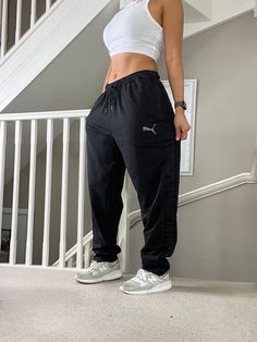 Amazing  Sweatpants Track Pants ❤️🔥 ⚡️⚡️ Specifics: cuffed leg, drawcord waist, side pockets, good condition check 4th pic, DM for more info. 📌 Measurements:  Tag says L unisex, easy fit for comfortable range of motion. 30" inner length 💙 Modelled on size 8, 5'4" as shown ✅ QUICK DISPATCH  #joggers #sportswear #tracksuitbottoms #baggypants #puma ------------------------------------------------------------- PLEASE READ: Overall GOOD vintage condition but please be aware that all vintage items Sweatpants Streetwear, Cute Sweatpants Outfit, Black Tracksuit, Cute Sweatpants, Joggers Track Pants, Tracksuit Pants, Sweatpants Outfit, Vintage Reebok, Baggy Pants