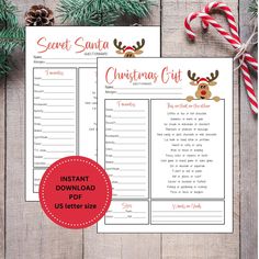 printable christmas list with candy canes on the side and santa's reindeer