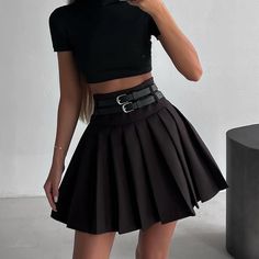 Solid Color Mini Pleated Skirt, Black High Waist Non-stretch Mini Skirt, Black Non-stretch High Waist Mini Skirt, Black Non-stretch Skort, Solid Color Mini Skirt For Night Out, Non-stretch High Waist Black Mini Skirt, Black Non-stretch Party Skirt, Night Out Solid Color Mini Skirt, Pleated Non-stretch Mini Skirt