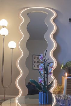 Wavy mirror. Neutral home decor. Cozy home aesthetic. Beige decor. Baddie room ideas. Apartment Aesthetic Led, Bedroom Ideas Eclectic, Curvy Mirrors, House Decor Colorful, Funky Apartment Decor, Funky House Decor, Warm Apartment Aesthetic, Room Decor Maximalist, Funky Apartment