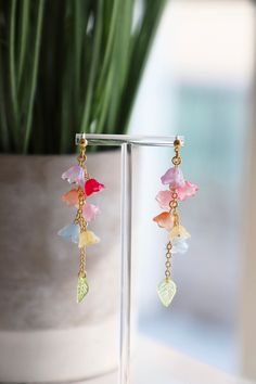 Whimsical Multicolor Flower Charm Earrings, Multicolor Flower Charm Drop Earrings, Multicolor Flower Charm Earrings For Gift, Whimsical Dangle Earrings With Flower Charm, Dangle Earrings With 3d Flowers, Whimsical Earrings With 3d Flowers For Gift, Whimsical 3d Flowers Earrings For Gifts, Whimsical 3d Flowers Earrings As Gift, Whimsical Multicolor Flower-shaped Earrings