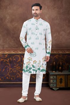 Add a regal touch to your Diwali wardrobe with the Elegance Embellished Reach Color Diwali Special Long Readymade Kurta Pyjama Set for Men. Featuring rich embellishments and a luxurious color, this ensemble is perfect for the festive season. Made from high-quality fabric, it offers both comfort and style, ensuring you look your best at any celebration. Ideal for pujas, family gatherings, and festive events, this kurta pyjama set brings traditional charm with a modern twist. Dress to impress this Diwali and showcase your sophisticated taste with this elegant attire. Silk Churidar, Elegant Wear, Twist Dress, Diwali Special, Kurta Pyjama, Elegant Attire, Dupion Silk, Off White Color, Pyjama Set