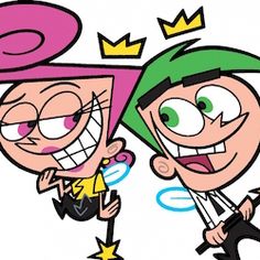 two cartoon characters with crowns on their heads, one is holding a star and the other has