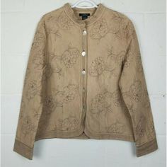 Nwt Soho Clothing Company Embroidered Brown Jacket With Black Floral Embroidery. Features Oyster Shell Buttons And A Mandarine Style Collar. Material Is 100% Cotton. The Jacket Is Quite Structured And The Material Is A Little Stiff, With Little To No Stretch. Measurements Laying Flat: Armpit To Armpit: 22.5" Down Back: 26.5" Sleeve Length: 26" Vintage Beige Outerwear With Floral Embroidery, Embroidered Long Sleeve Brown Outerwear, Brown Floral Embroidered Winter Outerwear, Pink Utility Jacket, Red Leather Moto Jacket, Spring Windbreaker, Fitted Button-up Outerwear With Floral Embroidery, Brown Vintage Floral Print Outerwear, Black Raincoat