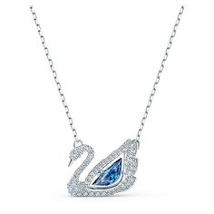 As a symbol of graceful elegance and nobility, the swan is the ideal icon for Swarovski jewelry. This beautiful necklace condenses over 125 years of artisanal and designing experience into a beautiful swan set with numerous sparkling Swarovski stones. The deep blue central element with the 'dancing stone' mechanism reminds you of clear lakes shimmering in the sun. The perfect match for a sophisticated evening ensemble. Swan Necklace, Swarovski Swan, Jewelry Sale, Swarovski Stones, Swarovski Necklace, Plate Necklace, Swarovski Jewelry, Blue Necklace, Color Oro