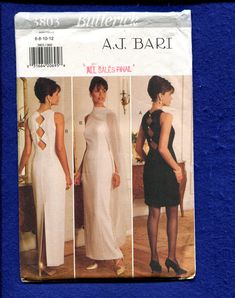 Butterick 3803 Fitted evening or cocktail length dress with princess seams and diamond detail down the back CIRCA  1990's SIZE6...8...10...12... see the sizing chart  PATTERN CONDITION UNCUT**PATTERN COMPLETE INSTRUCTIONS INCLUDED ENVELOPE CONDITION/ worn, torn, and or wrinkled corners and edges/ pen marks/discolored SEWING PATTERN NOT A FINISHED GARMENT Fitted A-line Dress With Keyhole Back, Fitted Sleeveless Evening Dress With Keyhole Back, Party Dress With Keyhole Back And Fitted Bodice, Fitted A-line Evening Dress With Back Zipper, Sleeveless Dresses With Keyhole Back For Wedding, Evening Dresses With Keyhole Back And Fitted Bodice, Sleeveless Wedding Dress With Keyhole Back, Fitted Floor-length Gown With Keyhole Back, Fitted Party Gown With Keyhole Back