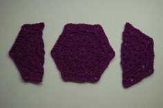 three pieces of crochet sit next to each other