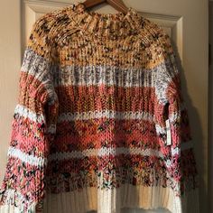 Beautiful Multi-Colored Knit, Heavy-Weight Sweater From Anthropologie, Size 1x. The Measurements Are As Follows: Length - 23” Armpit To Wrist - 18 1/8" Fox Sweater, Fringe Sweater, Floral Sweater, Yellow Knit, Grey Knit Sweater, Drop Shoulder Sweaters, Light Blue Sweater, Anthropologie Sweater, Merino Wool Sweater