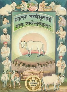 an old poster with cows and people around it