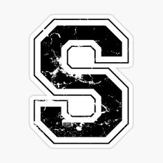 the letter s in black and white sticker on a white background with an aged effect