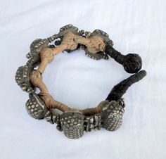 "Ethnic Tribal Old Silver Beads Bracelet From Rajasthan Northern India. Many Silver Units Beads Strung together on a Wide yarn base. Beautiful Collection piece in very Good Condition. Length-18.5 cm(7.28 \"),Width- 2.5 cm(0.98\"), Weight-100 Grams(3.52 ounces)." Traditional Wooden Beads Bracelets For Festival, Traditional Wooden Beads Bracelet For Festival, Traditional Silver Beaded Bracelets For Festivals, Bohemian Silver Beads Bracelets For Festive Occasions, Traditional Wooden Beads Bracelet, Traditional Silver Beaded Bracelets With Large Beads, Traditional Silver Beaded Bracelet With Large Beads, Traditional Polished Beaded Bracelets For Festive Occasions, Traditional Bracelets With Polished Beads For Festivals