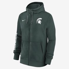 The Sideline Team Issue Hoodie is made with a soft cotton-polyester blend and full-zip closure to help you comfortably support your Michigan State Spartans in chilly temperatures. Nike Swoosh Logo, Michigan State Spartans, Hoodie Green, College Sports, Michigan State, Sports Top, Mens Activewear, Full Zip Hoodie, Men's Nike