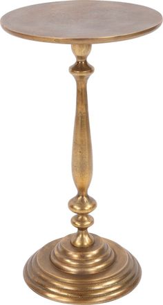 a gold pedestal with a circular top on an isolated white background for use as a table or centerpiece