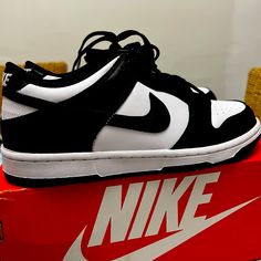 Original And Brand New Size 6.5y Panda Classic Black Skate Shoes With Round Toe, Nike Black Skate Shoes With Round Toe, Dunk Low Panda, High Top Nike, Nike Shoes For Boys, Nike Free Run 2, Nike Max, Limited Edition Shoes, Nikes Girl