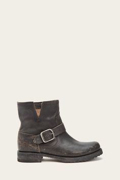 Veronica Bootie | FRYE Since 1863 Vintage Motorcycle Jacket, Short Bootie, Buckled Boots, Womens Leather Booties, Frye Veronica, Womens Black Booties, The Frye Company, Mens Leather Boots, Frye Boots