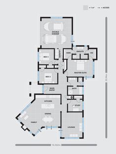 the floor plan for an apartment with three bedroom and two bathrooms, one living room