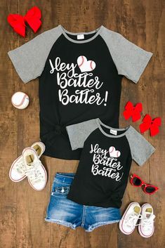 Mom & Me - "Hey Batter Batter" Baseball Shirts Aunt Baseball Shirt Ideas, Sibling Sports Shirts, Baseball Shirts Sister, Little Sister Baseball Shirt Ideas, Toddler Baseball Shirt, Hey Batter Batter, Daughters Shirt, Mommy Daughter