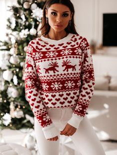 The thick Christmas sweater for ladies is made of high-quality and soft acrylic fabric, with delicate stitching, which perfectly matches the beautiful necklace, with a charming and elegant look.Product description1. This sweater has a snowflake pattern. It looks very cute, full of Christmas elements, very stylish and fashionable.2. The top is suitable for most scenes, very suitable for casual, daily, party or taking pictures, and also very suitable as a gift, especially at Christmas.Product attr Trendy Christmas Outfits, Autumn Street, Reindeer Pattern, Christmas Pullover, Raglan Sleeve Sweater, White Fashion Casual, Snow Flakes, Long Sleeve Knit Sweaters, Sleeves Clothing