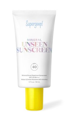 Cannot be shipped outside the USAWhat It Is: Water resistant, sweat resistant, and totally sheer, this Supergoop! Mineral Unseen Sunscreen will be a new favorite for balmy days. Bonus: it also doubles as a makeup primerGood to Know: Paraben free, fragrance free, sulfate free, non-comedogenic, certified cruelty free by Leaping Bunny and vegan. Offers UVA, UVB, and infrared protectionWhat It Does: Glides on smoothly and weightlessly, and provides SPF 40 protection from harmful UV raysSkin Type: For all typesHow to Use: After your skincare routine, apply sunscreen generously and evenly across face and neck. Allow to set for 30 seconds before following with makeupMade in the USAStyle #SGOOP30031 Supergoop Glow Screen, Unseen Sunscreen Spf 40, Supergoop Sunscreen, Unseen Sunscreen, Leaping Bunny, Sun Cream, Broad Spectrum Sunscreen, Sulfate Free, Spf Sunscreen