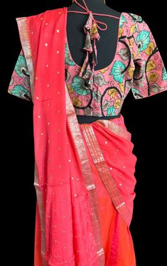 Pink Pure Mangalagiri Silk Cotton Lehenga Dupatta. Silk Cotton Lehenga with zari borders. Lined skirts and blouse , double lined. hand painted pen kalamkari blouses Color :bright pink Blouse size :36 goes upto 39 Skirts - 36-40. Duppatta: georgette dupatta Kalamkari Blouses, Red Velvet Blouse, Lined Skirts, Kalamkari Blouse, Lehenga Dupatta, Cotton Lehenga, Georgette Dupatta, Velvet Blouses, Readymade Blouse