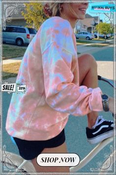 Tie Dye Long Sleeve Sweatshirt Oversized Soft-washed Pink Sweatshirt, Oversized Tie Dye Tops With Letter Print, Summer Pink Crew Neck Sweatshirt, Pink Casual Sweatshirt For Summer, Pink Crew Neck Sweatshirt For Summer, Pink Drop Shoulder Winter Top, Pink Soft-washed Long Sleeve Tops, Pink Long Sleeve Soft-washed Top, Soft-washed Pink Long Sleeve Tops