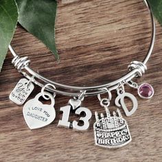 13th Birthday Girl Bracelet Gift. Bar Necklace Layered, Gifts For 18th Birthday, Portrait Jewelry, 13th Birthday Gifts, Handwriting Bracelet, Engraved Bar Necklace, Mens Keychains, 13th Birthday Parties, Number 13