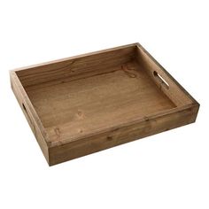 a wooden tray with handles on an isolated white background