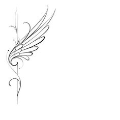 a black and white drawing of an angel wing