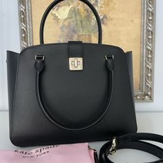 This Is Guaranteed 100% Authentic Kate Spade Product Purchased At A Store In The Us With The Tag Attached. Measurements 10.67" D Strap Drop: 4.53" Handle Drop: 4.5" Features Strap Drop: 22" Metal Pinmount Logo Closure Type: Turn Lock Closure Dust Bag Included: Yes Exterior: Front Slip Pocket Materials Refined Grain Leather Lining: Unlined Style Number Kf555 Kate Spade Double Handle Satchel For On-the-go, Kate Spade Pink Bag With Zipper Closure, Pink Ladies, Black Color, Kate Spade, Satchel, Dust Bag, Grain, Bag Lady