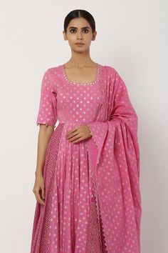 Shop for Seema Nanda Pink Cotton Mul Anarkali With Ombre Dupatta for Women Online at Aza Fashions Ombre Dupatta, Motifs Embroidery, Pink Anarkali, U Neck, Embroidery Work, Cut Work, Pink Cotton, Anarkali, Aza Fashion