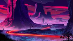 an image of a sci - fi scene with mountains and planets in the background at night