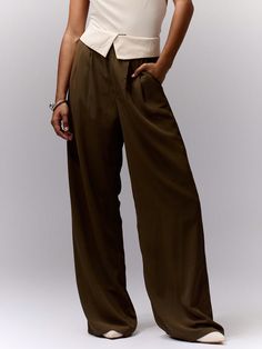 Two Tone Fold Over Trousers Olive Green Casual   Polyester Plain Straight Leg Non-Stretch  Women Clothing, size features are:Bust: ,Length: ,Sleeve Length: Vert Olive, Casual Athletic, Diagonal Stripes, Womens Tie, Fold Over, Maternity Bag, Pleated Dress, Trousers Women, Women Clothes Sale