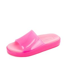 We are pool ready in these fun translucent jelly slides, featuring our Signature Yellow Box EVA footbed. 1.35" Heel height 1" Platform height Synthetic upper Signature Yellow Box EVA Rubber outsole Jelly Slides, Pink Accessories, Jelly Shoes, Jelly Sandals, Consumer Products, Summer Ready, Gecko, Free Giveaway, Pink Purple