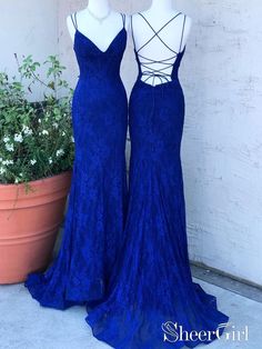 Spaghetti Crossed Straps Royal Blue Mermaid Prom Dresses V Neck Lace Formal Dresses ARD2494-SheerGirl Royal Blue Mermaid Prom Dress, Blue Mermaid Prom Dress, Royal Blue Lace, Spaghetti Strap Prom Dress, Custom Prom Dress, Lace Formal Dress, Lace Prom Dress, Blue Mermaid, Lace Mermaid