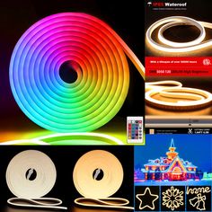 several different types of neon lights in various shapes and sizes, including an apple watch