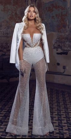 Fancy Jumpsuit Prom, Jumpsuit With Blazer, Look Gatsby, Wedding Jumpsuit, Glamour Dress