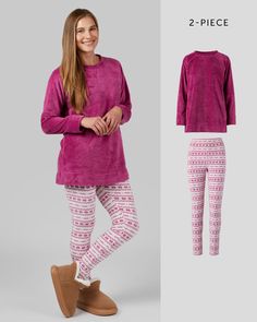 Teddy Bear Plush Top: •100% Polyester •Regular Fit •29.5” Body Length (Size S) •Tunic Length •Raglan Sleeves •Side Slits •Crewneck Soft Velour Legging: •95% Polyester, 5% Span •Fitted •High-Waisted •4-Way Stretch •Soft and Comfortable •Item# LT3S9 •Imported Winter Sleepwear Sets In Relaxed Fit, Cozy Pink Loungewear Sets, Comfy Pink Sleepwear For Winter, Comfortable Pink Winter Sleepwear, Comfy Pink Sleepwear, Pink Comfy Sleepwear With Cozy Fit, Comfy Pink Sleepwear For Pajama Party, Pink Comfy Cozy Fit Sleepwear, Pink Comfy Sleepwear