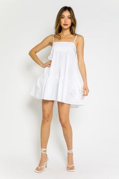 Lovely White Dress - Swing Dress - Short Dress - Dress | Boho Pink Casual Strapless Dress With Straight Neckline For Spring, White Dress With Smocked Bodice And Straight Neckline, Casual Strapless Dress With Straight Neckline For Summer, Summer Strapless Dress With Straight Neckline, White Mini Dress With Ruffles And Straight Neckline, Spring Strapless Dress With Ruffles, Spring Strapless Dress With Ruffles And Straight Neckline, White Sundress With Straight Neckline For Brunch, White Strapless Dress For Brunch With Straight Neckline