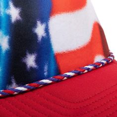 Embrace your American Pride with this Red, White & Blue American Flag Snapback Trucker Hat! The American Flag Accessory is a red, white & blue snapback trucker hat featuring a bright, bold design of the American Flag across the cap and is made of cotton material. The Red, White & Blue American Flag Trucker Hat is available in one size and can easily fit most with the adjustable snapback band feature. The Red, White & Blue American Flag Snapback Trucker Hat is the perfect merchandise to complete Blue American Flag, The American Flag, American Pride, Bold Design, Red White Blue, American Flag, Cotton Material, White Blue, Trucker Hat