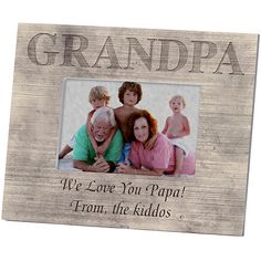 an old wooden frame with the words grandpa and two children on it, in front of a white background