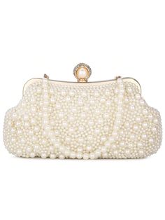 1.Material: This pearl clutch bag is made of high quality pearls.The whole bag is handmade,the pearls are firm. We string all the pearls together by hand. The style is very exquisite and elegant. 2.Size:L*W*H: 9.5*2.4*5.9 inches. Inside can fit a cell phone(iPhone X),car keys,compact,lipstick,cash,ID card,mirror and etc. The capacity is enough for your events(party) needs. 3.Two Detachable Straps: There are two different length strap, all of them are detachable. The first one is 12.6 inch pearl Bridal Bags, Pearl Clutch Bag, Pearl Clutch, Wrist Bag, Bridal Bag, Beaded Evening Bags, Wedding Clutch, Party Needs, Vintage Pearls