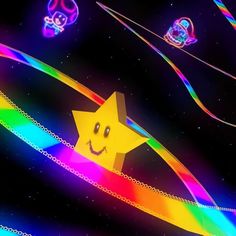 an animated image of a star surrounded by colorful lines and stars on a black background