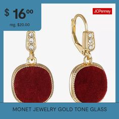 Included: 1 Pair of EarringsFeatures: RhinestonesEarring Back: Lever BackShape: CushionMetal Color: Gold ToneEarring Length: 30mmEarring Width: 15mmCare: Wipe CleanStone Type: 6 GlassEarrings Style: Drop EarringsMetal: ZincCountry of Origin: Imported Glass Drop Earrings, Monet Jewelry, Earrings Red, Earrings Drop, Jewelry Gold, Gold Jewelry, Gold Tones, Drop Earrings, Glass