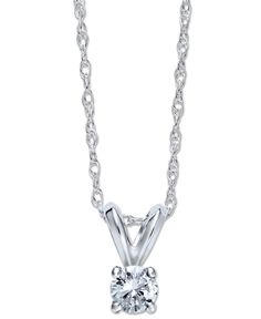 Elegance refined. This 10k white gold necklace exudes sophistication with a round-cut diamond (1/6 ct. t.w.) pendant. Approximate length: 17 inches. Approximate drop: 1/4 inch. Silver Jewels, White Gold Necklaces, Diamond Pendant Necklace, Round Cut Diamond, White Gold Diamonds, Diamond Pendant, Gemstone Jewelry, Diamond Necklace, Jewelry Watches