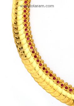 22 Karat Gold 'Lakshmi Kasu' Mala / Long Kasulaperu with Red Stones
   - 235-GN842 - in 52.100 Grams for USD $4103.69. 
Made in India by Totaram Jewelers Online this product is in Gold - 22 Karat BIS Hallmark 916 KDM Gold  & is an excellent gift for Adult - Women. Ships fully insured with secured guaranteed delivery for free with your order over $250 from New Jersey USA & comes with 30 days exchange policy. Kasu Mala, Red Stones, Red Stone, Gifts For Adults, 22k Gold, New Jersey, Gold Bracelet, Chain Necklace, For Free